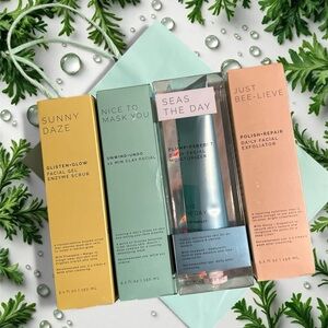 Sun & Moon Skincare Set with Facial Gel, Clay Mask, Moisturizer & Exfoliator